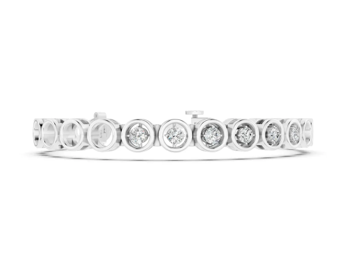 Bezel Set Round Diamond Tennis Bracelet with Open Circle Band Silver