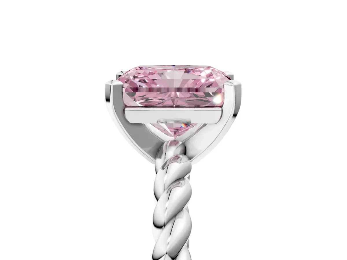 Fancy Pink Radiant Cut Cut Solitaire Twisted Band with Four-Prong Setting Platinum