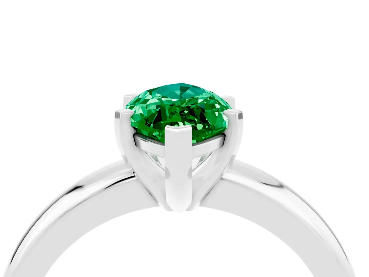 Marquise Cut Emerald Solitaire Engagement Ring with Round Band and Four-Prong Setting Silver