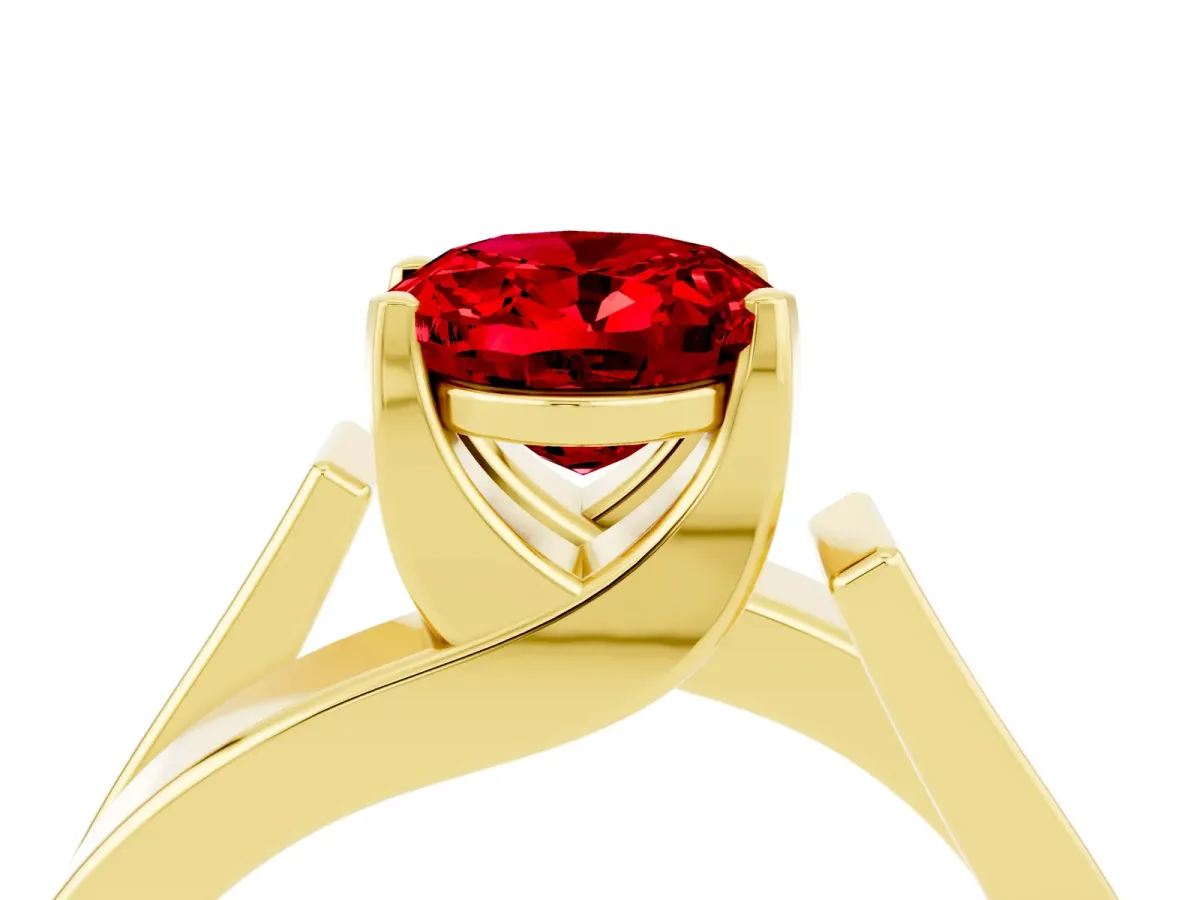 Modern Tension Set Oval Cut Ruby Solitaire Wide Band Ring Yellow gold