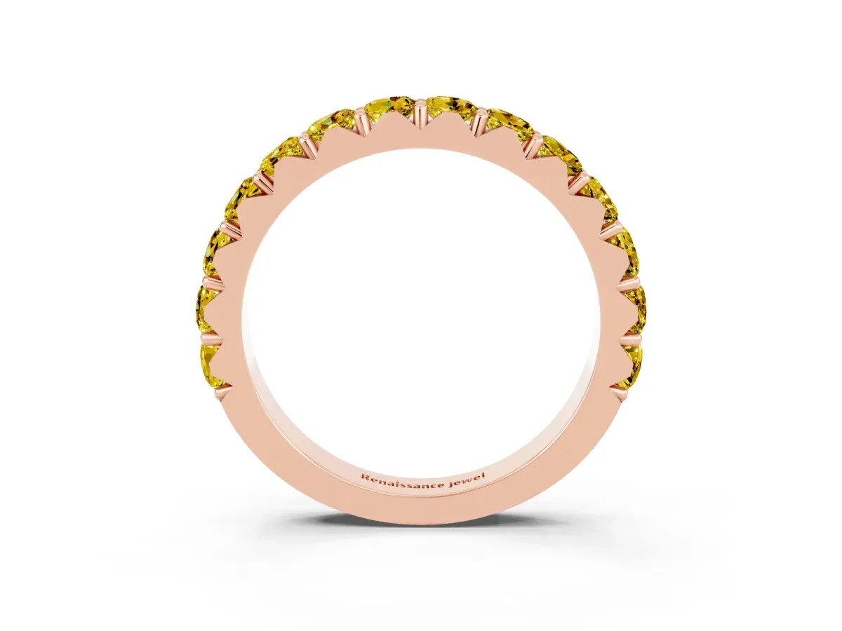 Round Yellow Sapphire Half Eternity Band with Classic Prong Setting Rose gold