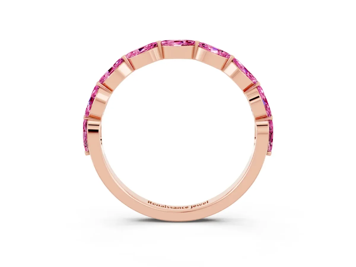 Marquise Pink Sapphire Half Eternity Band with Prong Setting Rose gold