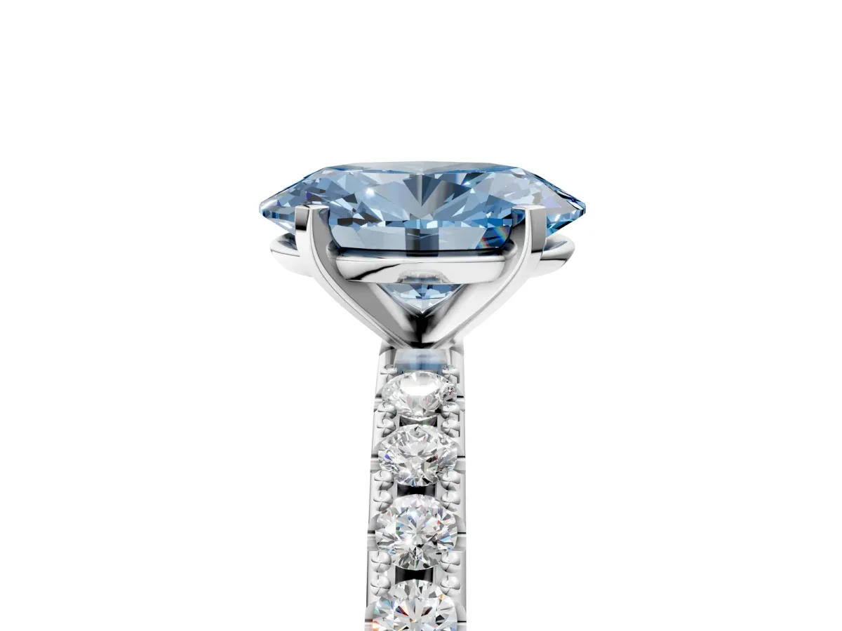 Fancy Blue Oval Cut Diamond Solitaire Pavé Band with Four-Prong Setting Silver