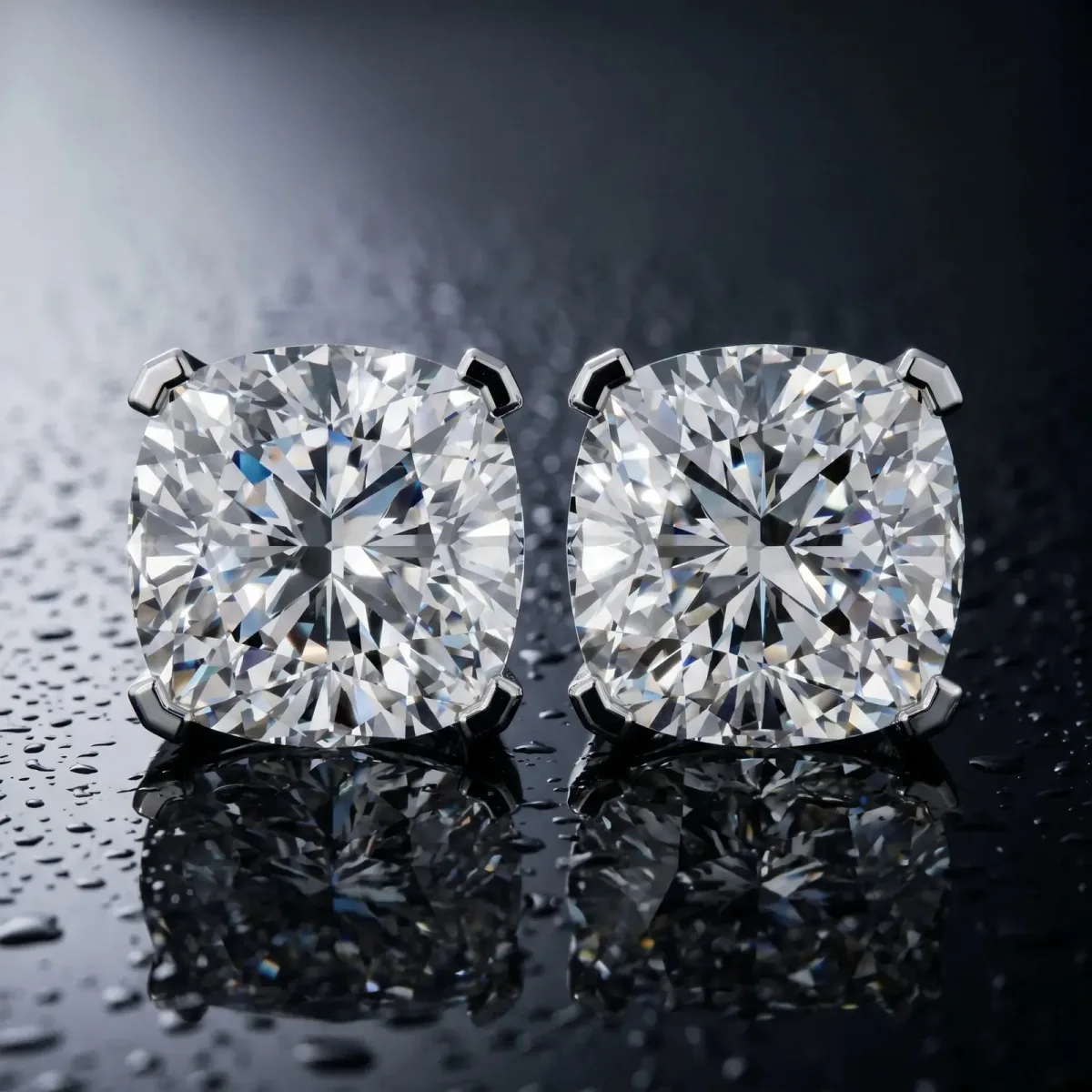 Cushion Cut Diamond Stud Earrings Silver