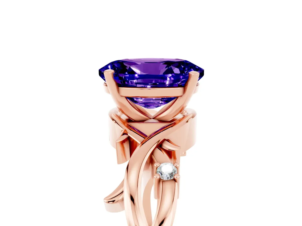 Oval Cut Tanzanite Solitaire Ring with Twisted Band and Prong Setting Rose gold