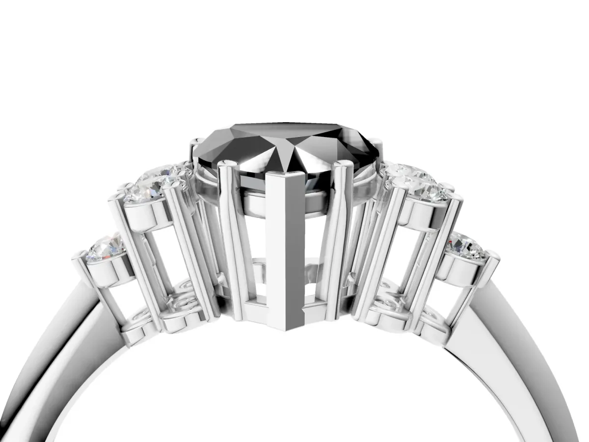 Fancy Black Heart Cut Cut Diamond Cluster Ring with Solitaire Band and Four-Prong Setting Platinum