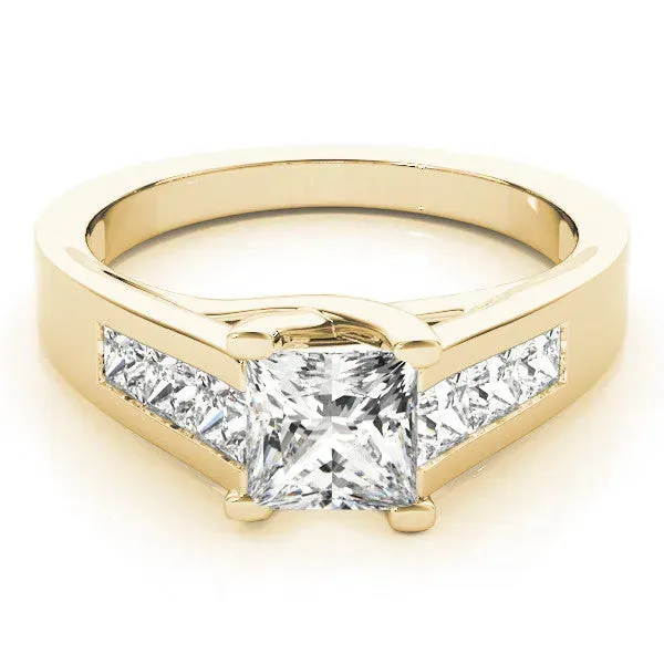 Oval Cut Cut Channel Set Solitaire Ring with Four-Prong Setting Yellow gold