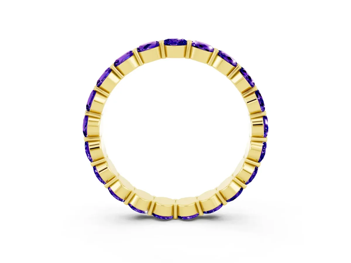 Round Tanzanite Eternity Band with U-Prong Setting Yellow gold
