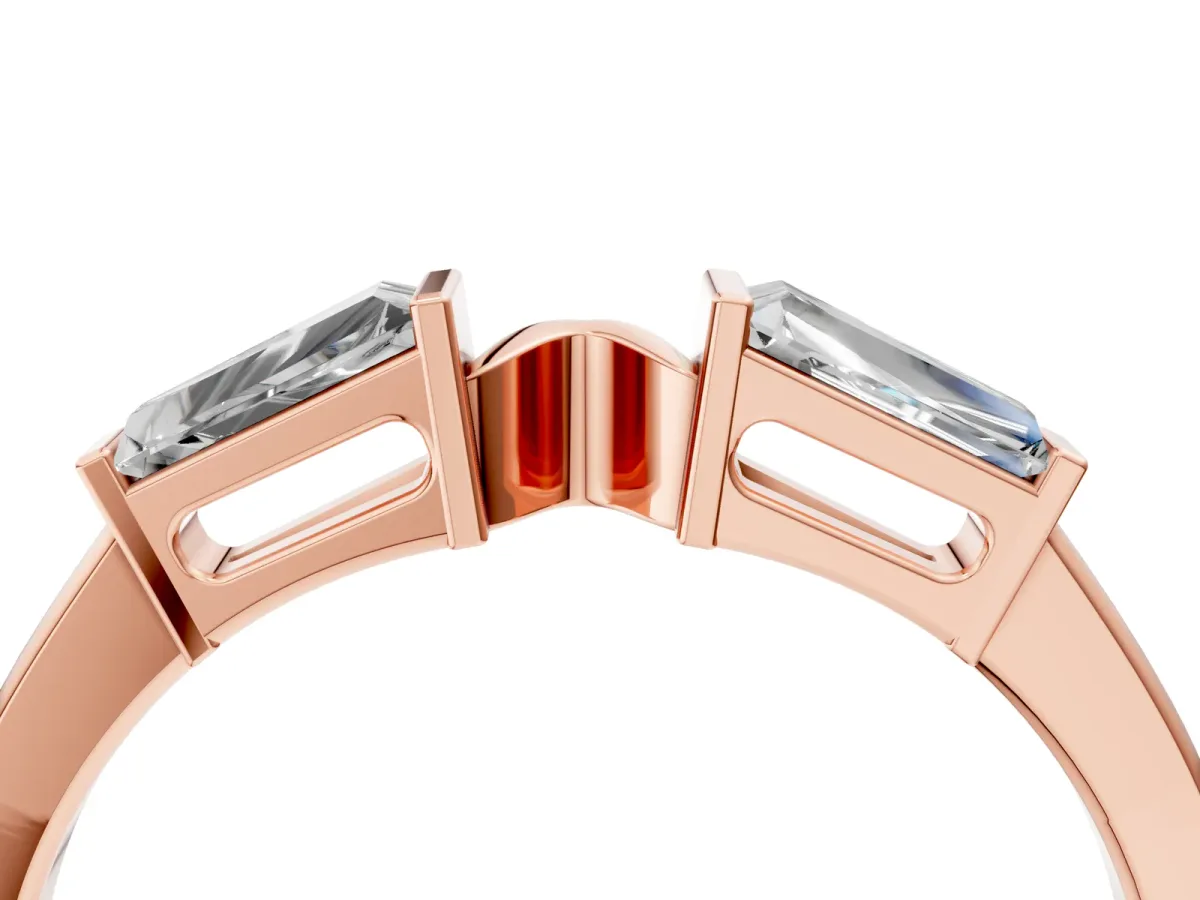 Baguette Diamond Open Band with Bar Prong Setting Rose gold