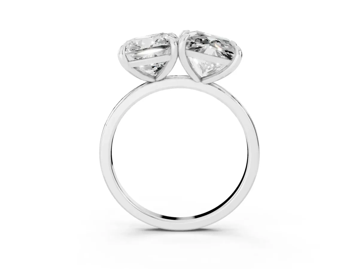 Cushion and Princess Toi Moi Ring with Prong Setting and Plain Band Silver