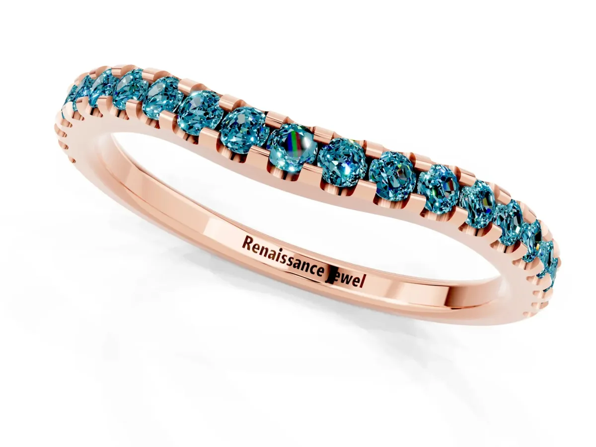 Round Blue Topaz Pavé Curved Wedding Band Rose gold