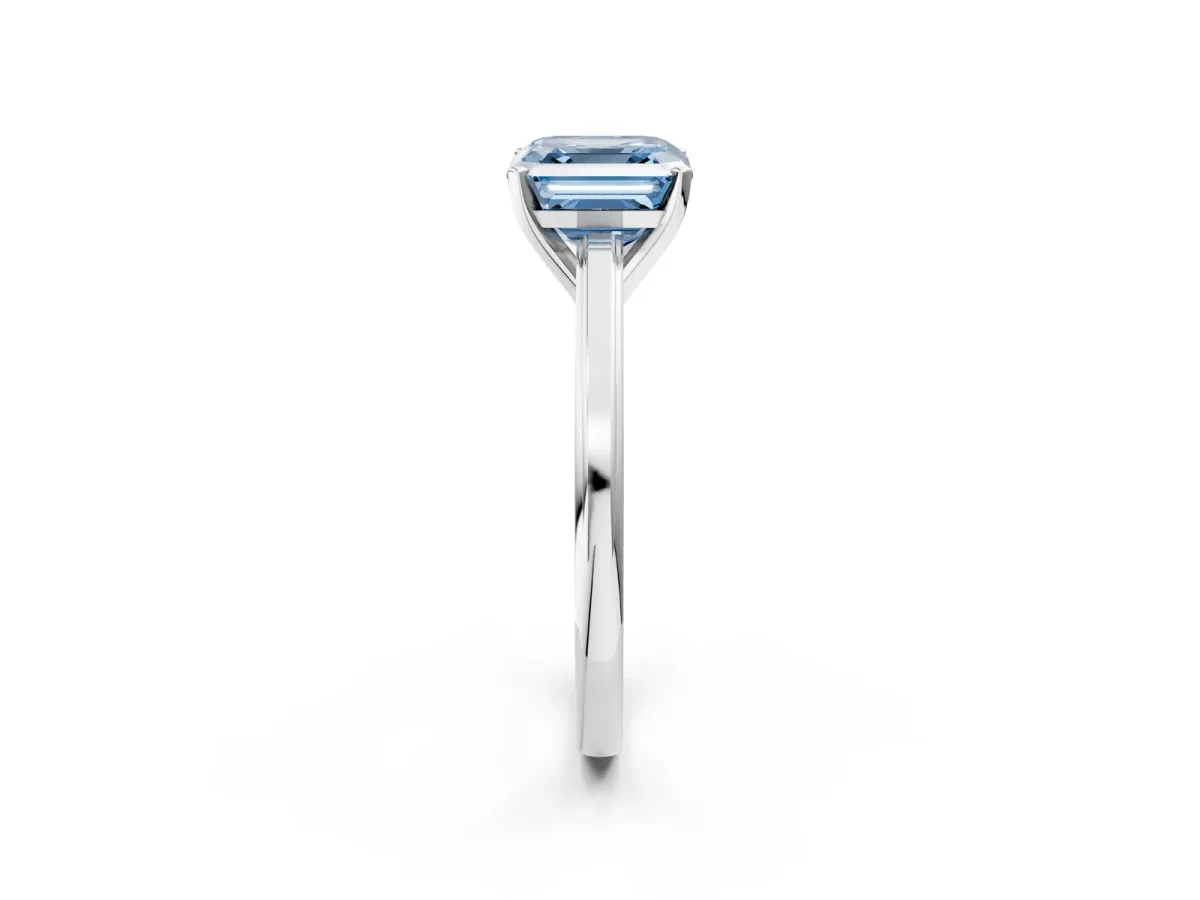 Fancy Blue Asscher Cut Solitaire Diamond Ring with Four-Prong Setting and Classic Band Platinum