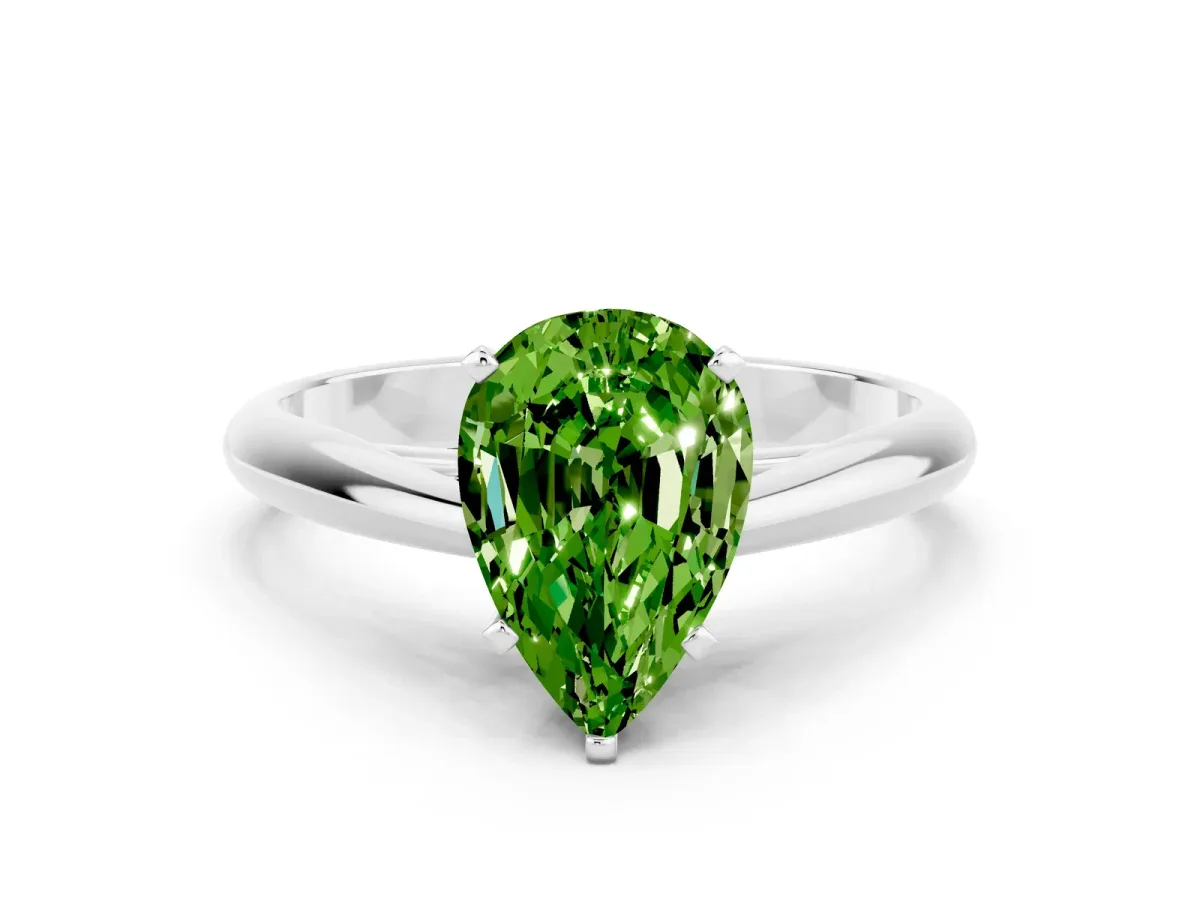 Pear Cut Peridot Solitaire Engagement Ring with Cathedral Setting and Four-Prong Mount White gold