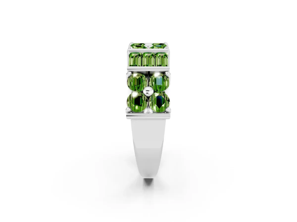 Channel Set Round and Baguette Peridot Anniversary Band with Prong Setting Silver