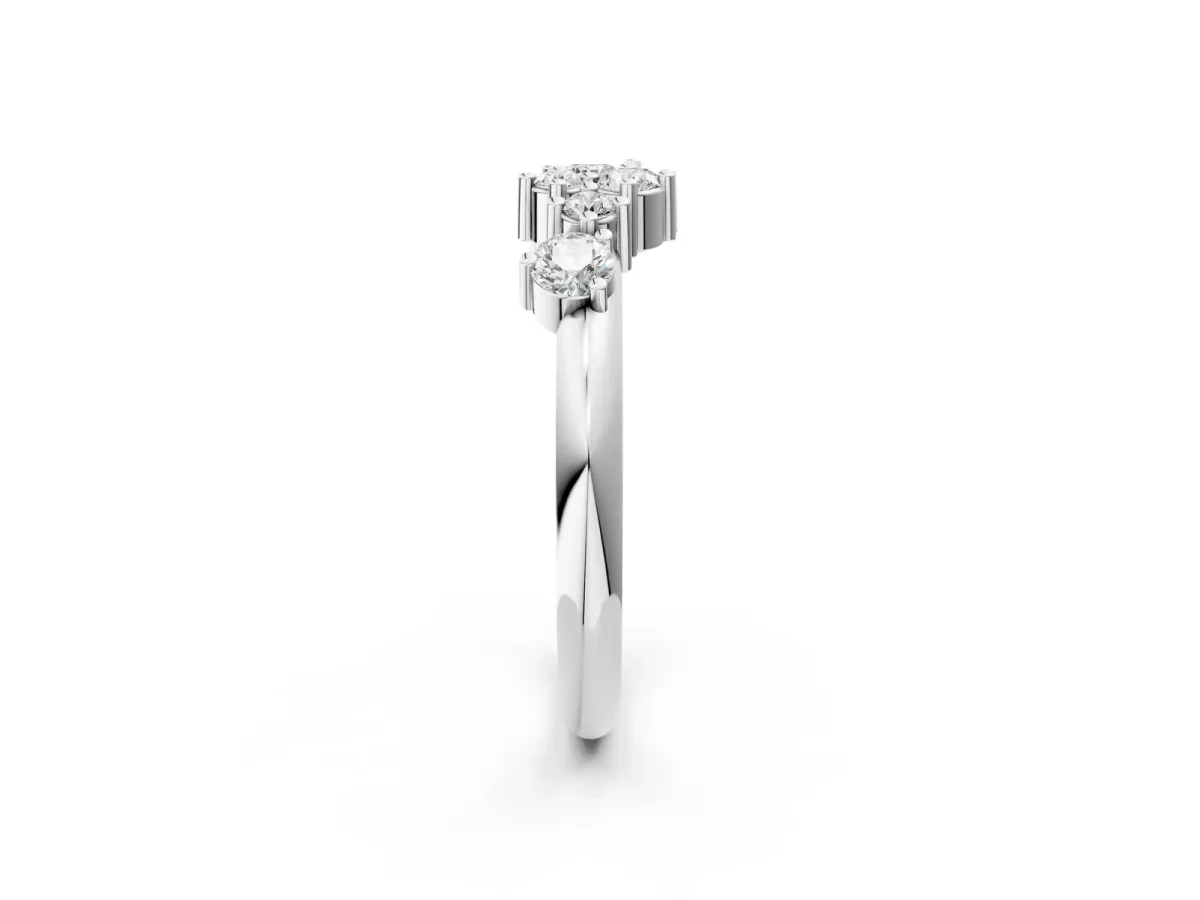 Cluster Diamond Round Cut White Gold Band with Prong Setting Silver