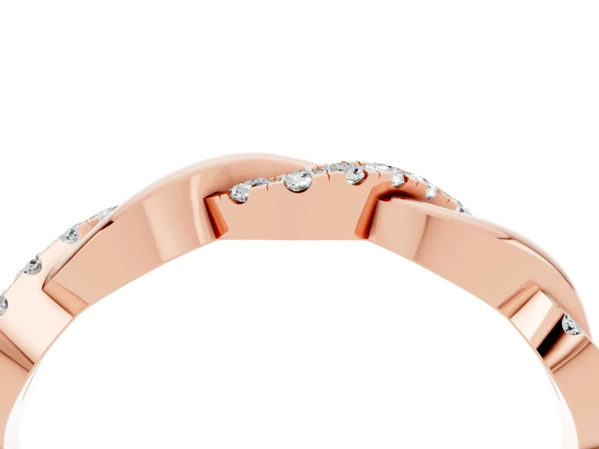 Pavé Round Moissanite Twist Eternity Band with Shared Prong Setting Rose gold