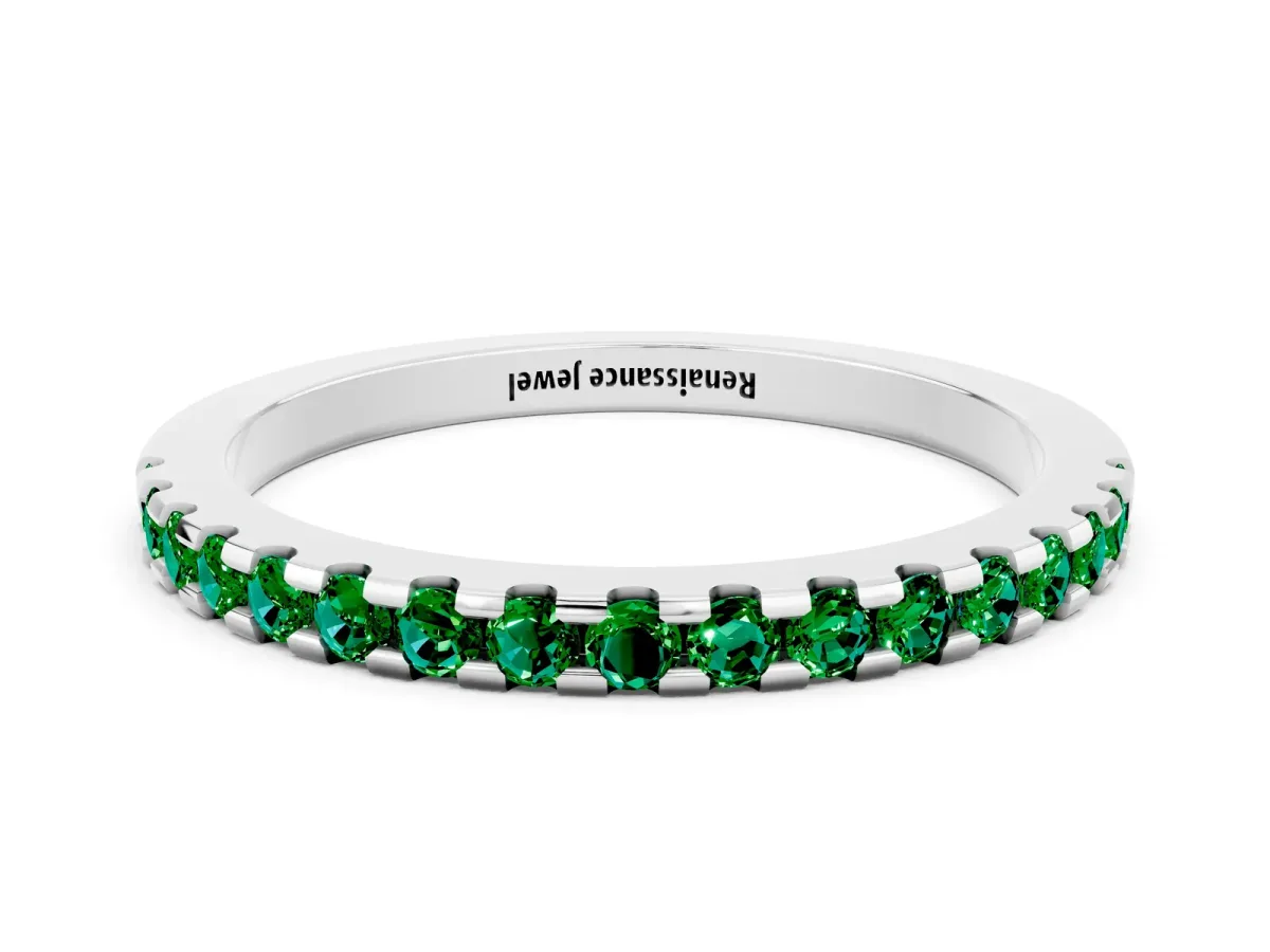 Round Emerald Pavé Set Eternity Band with Micro Prong Setting Silver