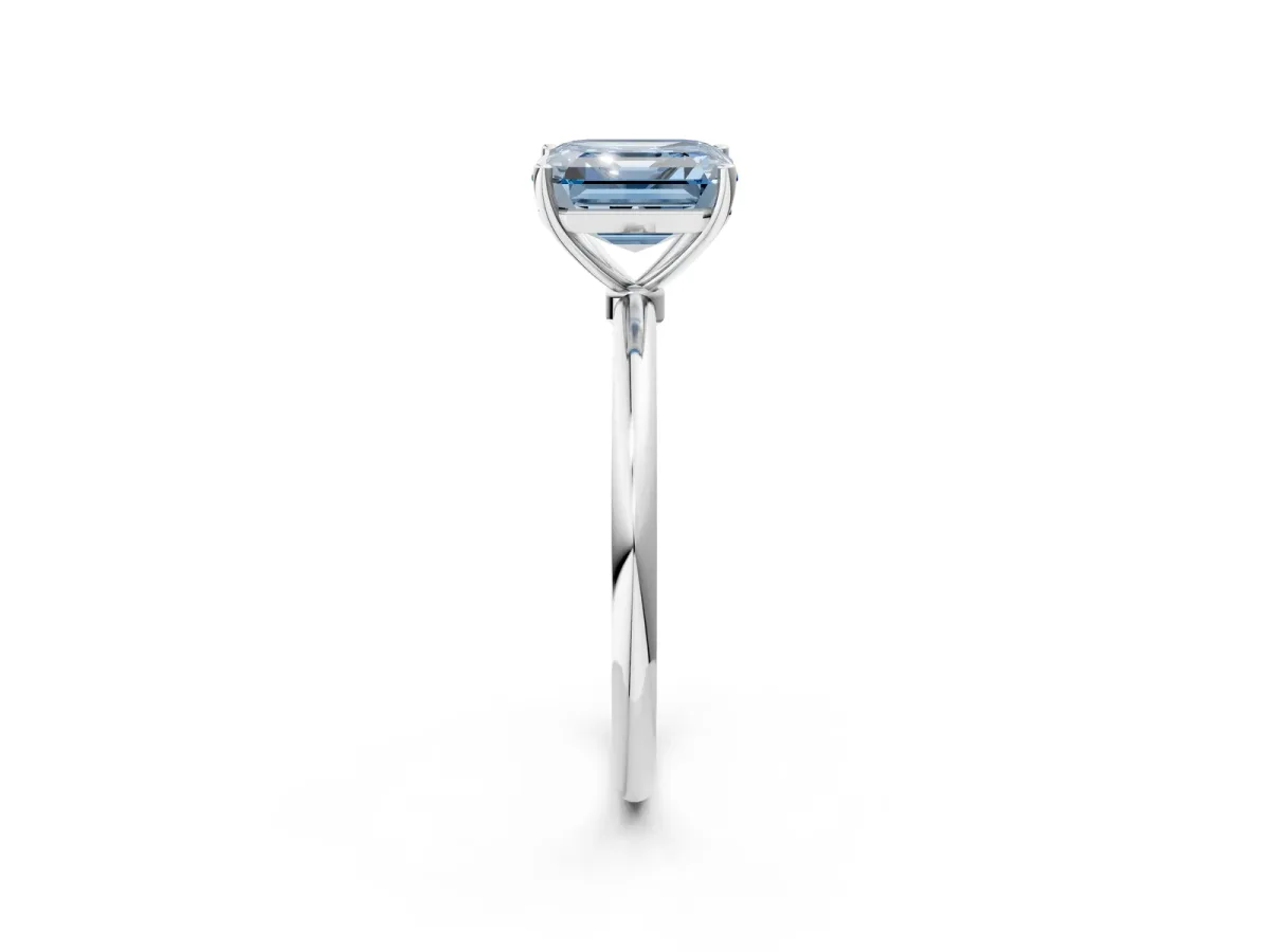 Fancy Blue Asscher Cut Cut Solitaire Engagement Ring with Thin Band and Four-Prong Setting Platinum