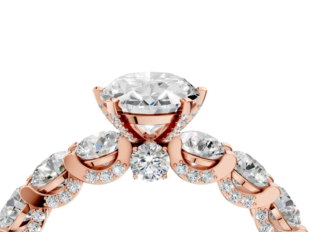 Oval Cut Diamond Side Stone Engagement Ring with Four-Prong Setting Rose gold