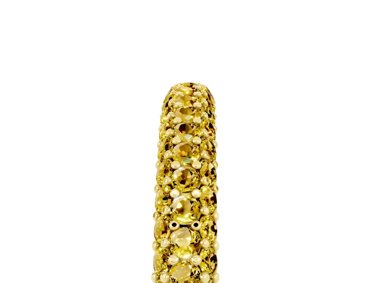 Round Yellow Sapphire Pavé Eternity Band with Shared Prong Setting Yellow gold