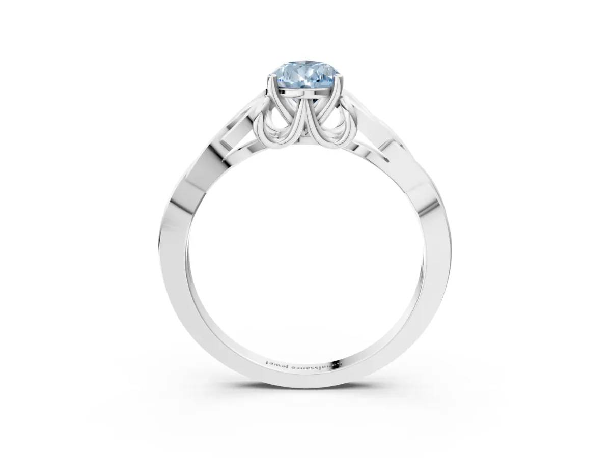Fancy Blue Pear Cut Diamond Solitaire Engagement Ring with Celtic Knot Band and Four-Prong Setting Silver