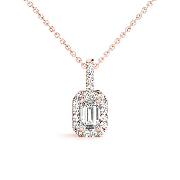Emerald Cut Diamond Halo Pendant with Prong Setting Rose gold