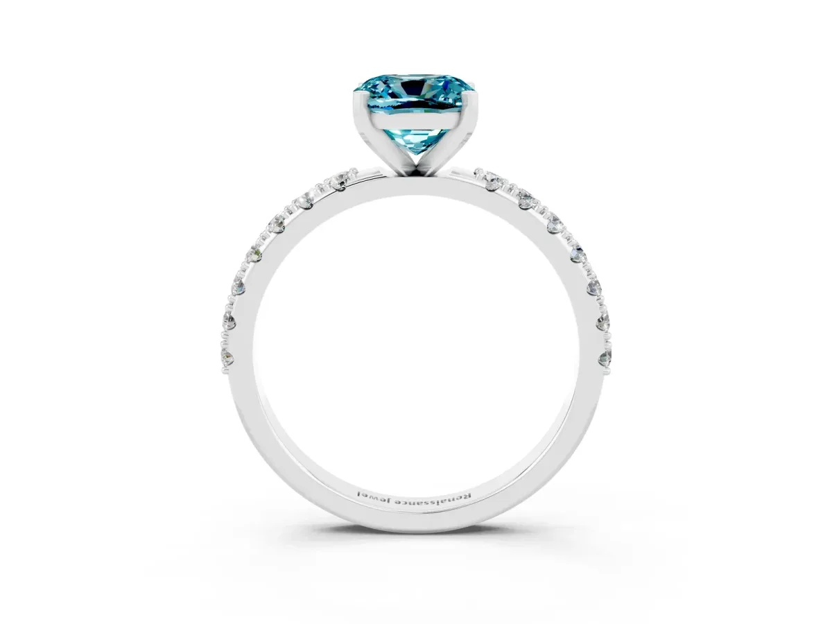 Cushion Cut Blue Topaz Solitaire Pavé Band with Four-Prong Setting Silver