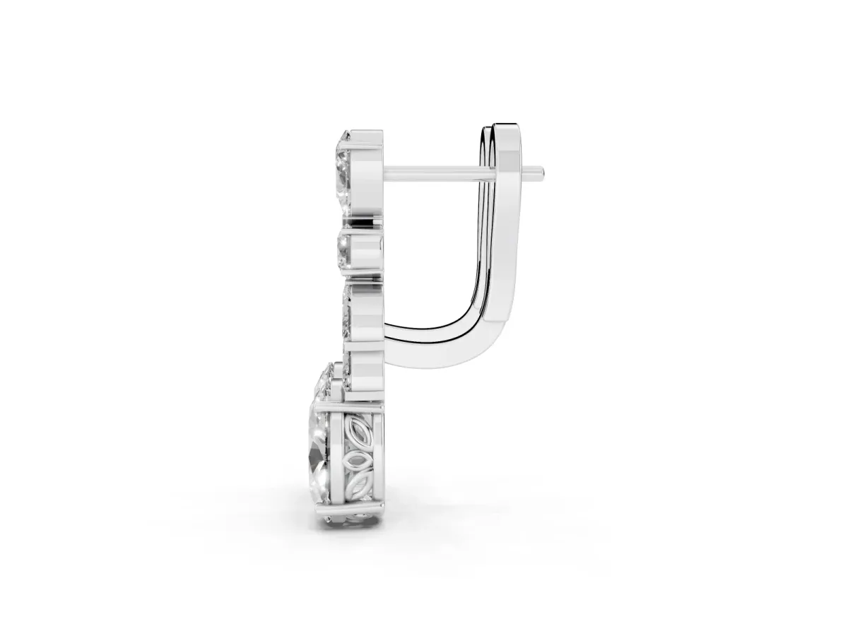 Oval, Marquise and Round Diamond Huggie Drop Earrings Silver