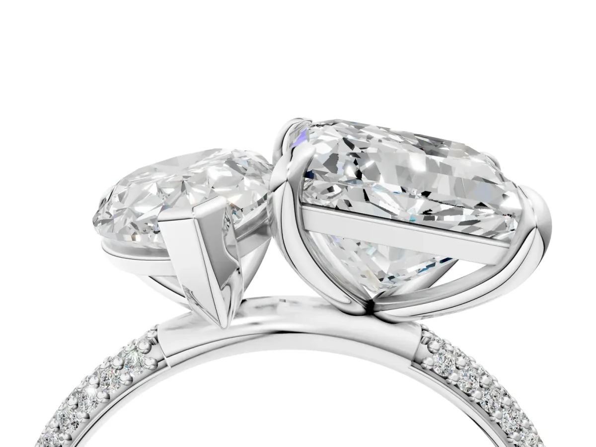 Pear and Princess Toi Moi Ring with Prong Setting and Pave Band Silver