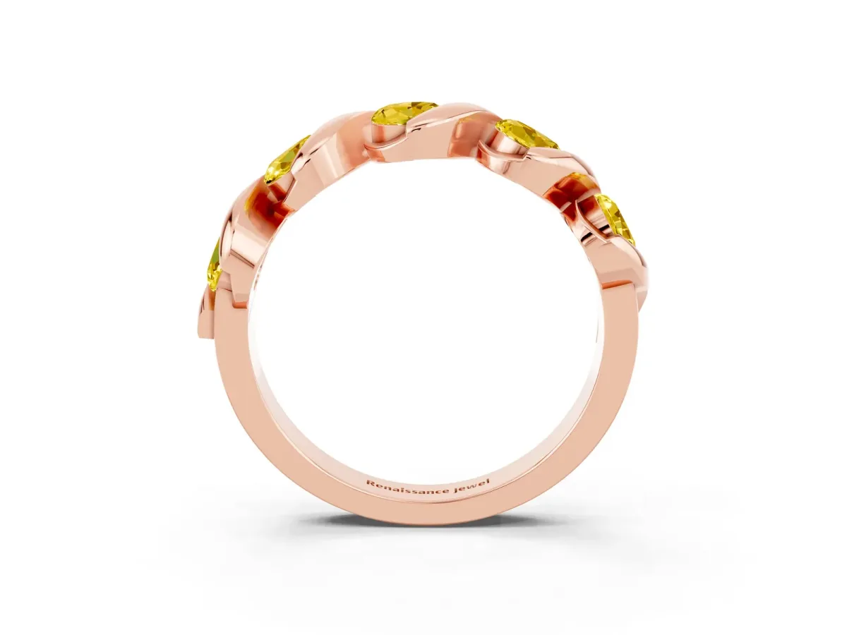 Round Yellow Sapphire Wave Band with Channel Setting and Shared Prongs Rose gold