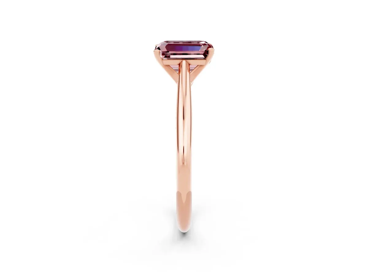 Emerald Cut Morganite Solitaire Engagement Ring with Cathedral Setting and Four-Prong Mount Rose gold