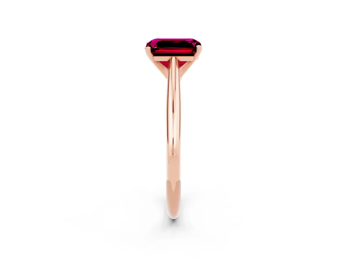 Emerald Cut Garnet Solitaire Engagement Ring with Cathedral Setting and Four-Prong Mount Rose gold