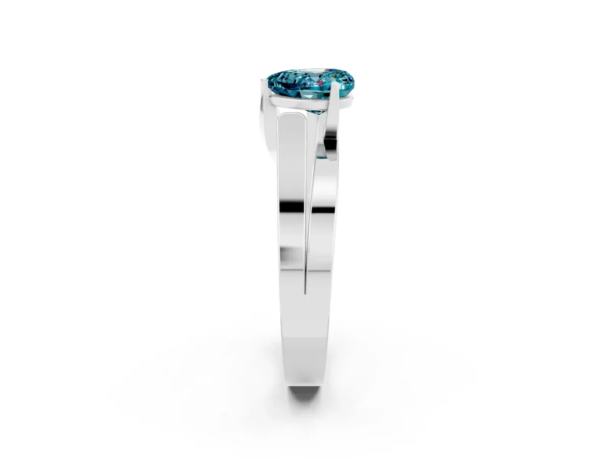 Modern Tension Set Heart Cut Blue Topaz Solitaire Wide Band Ring Silver