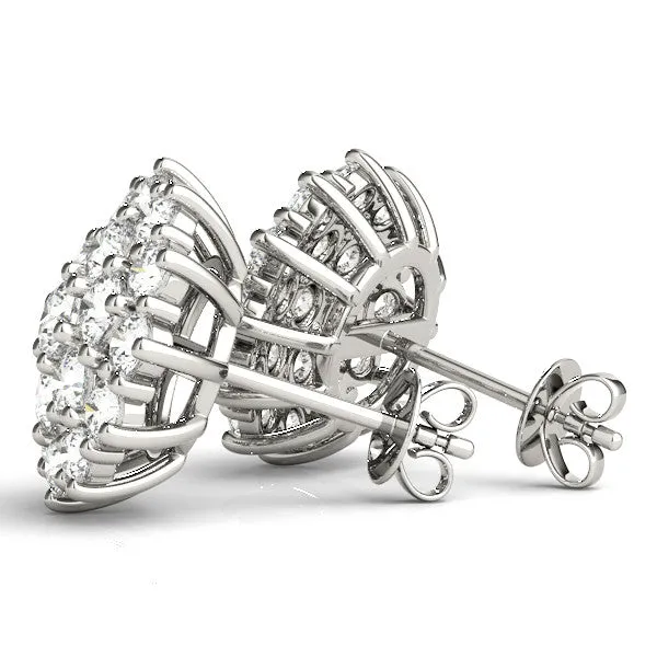 Cluster Diamond Round Stud Earrings with Basket Setting White gold