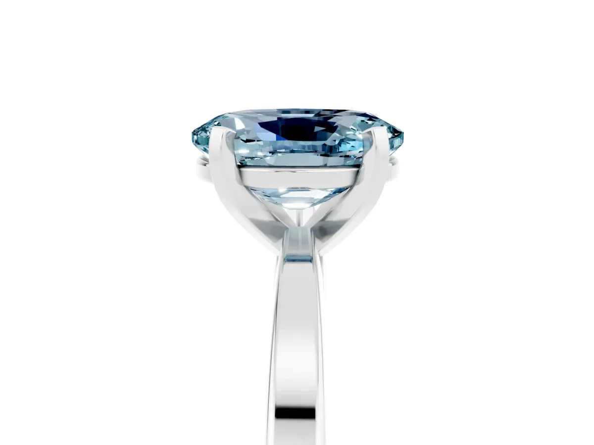 Oval Cut Aquamarine Solitaire Engagement Ring with Classic Band and Four-Prong Setting Silver