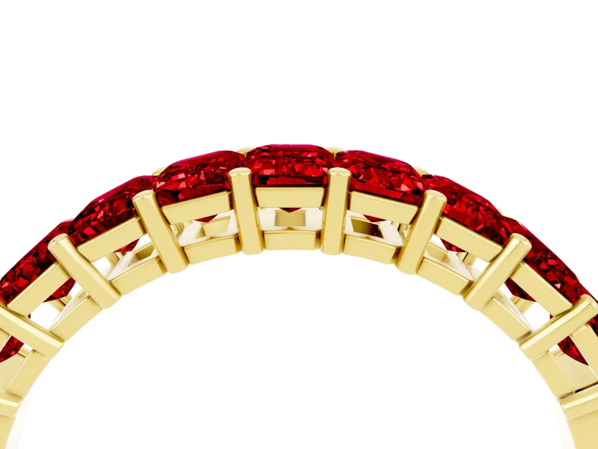 Emerald Cut Ruby Prong-Set Eternity Band Yellow gold