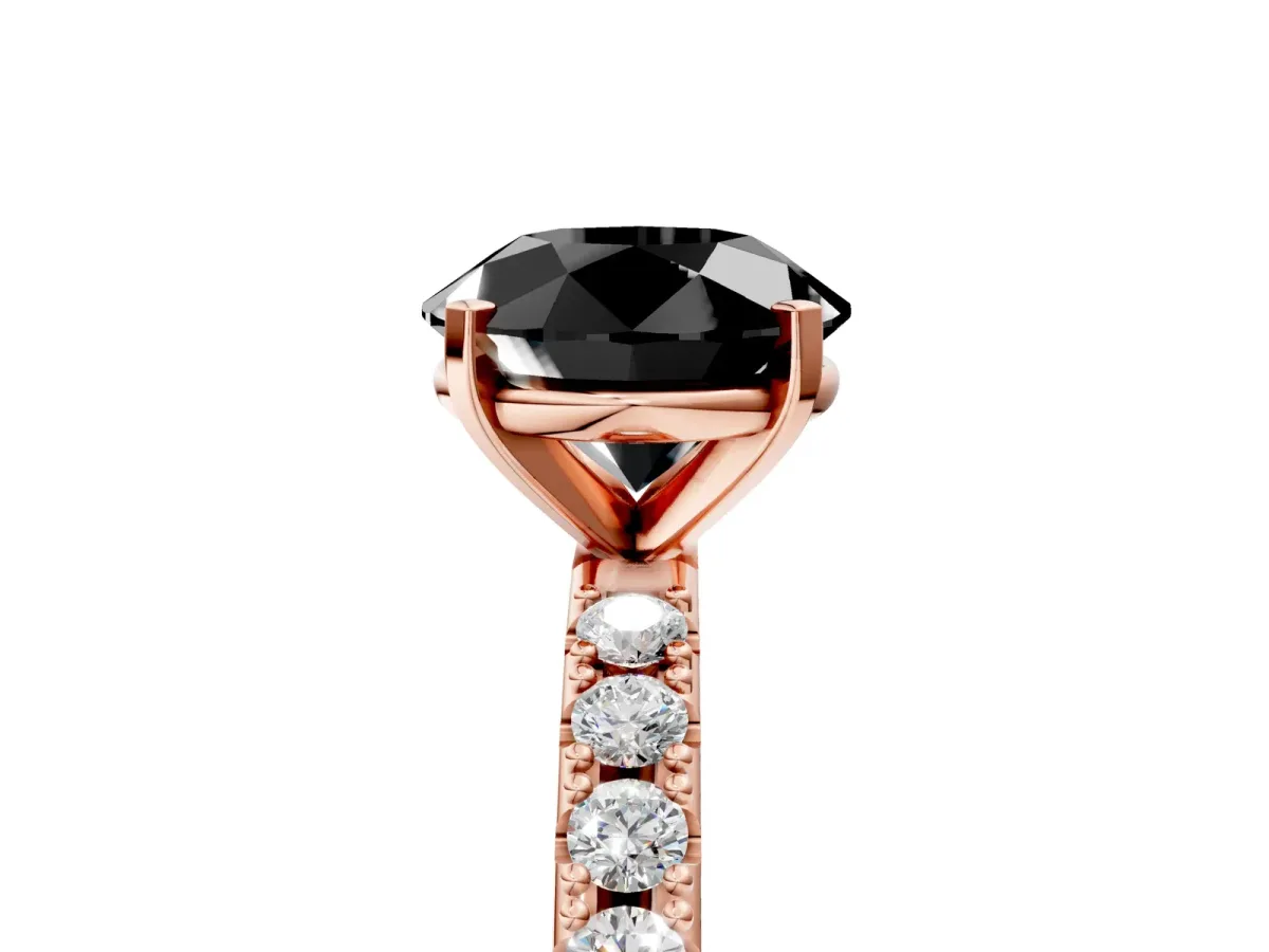 Fancy Black Round Cut Diamond Solitaire Pavé Band with Four-Prong Setting Rose gold