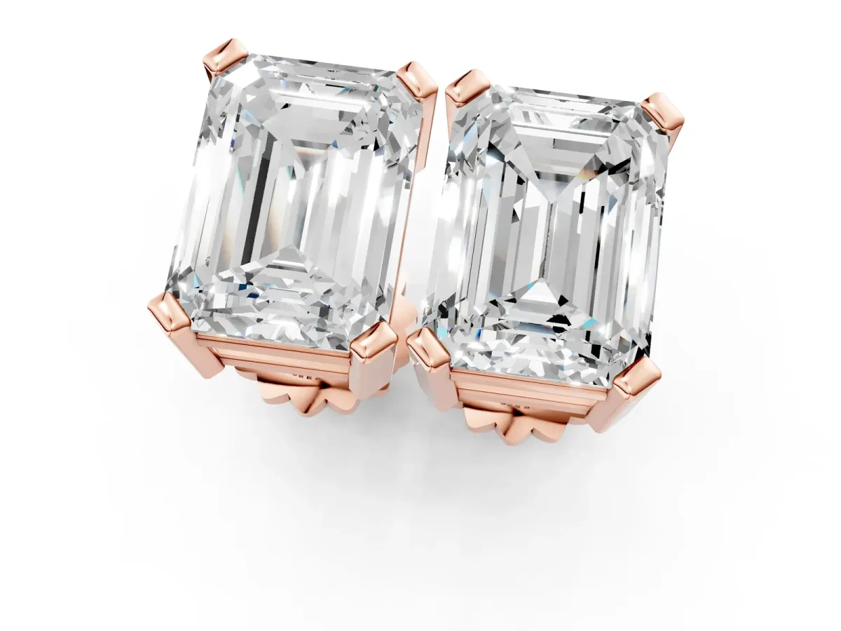 Emerald Cut Diamond Stud Earrings Rose gold
