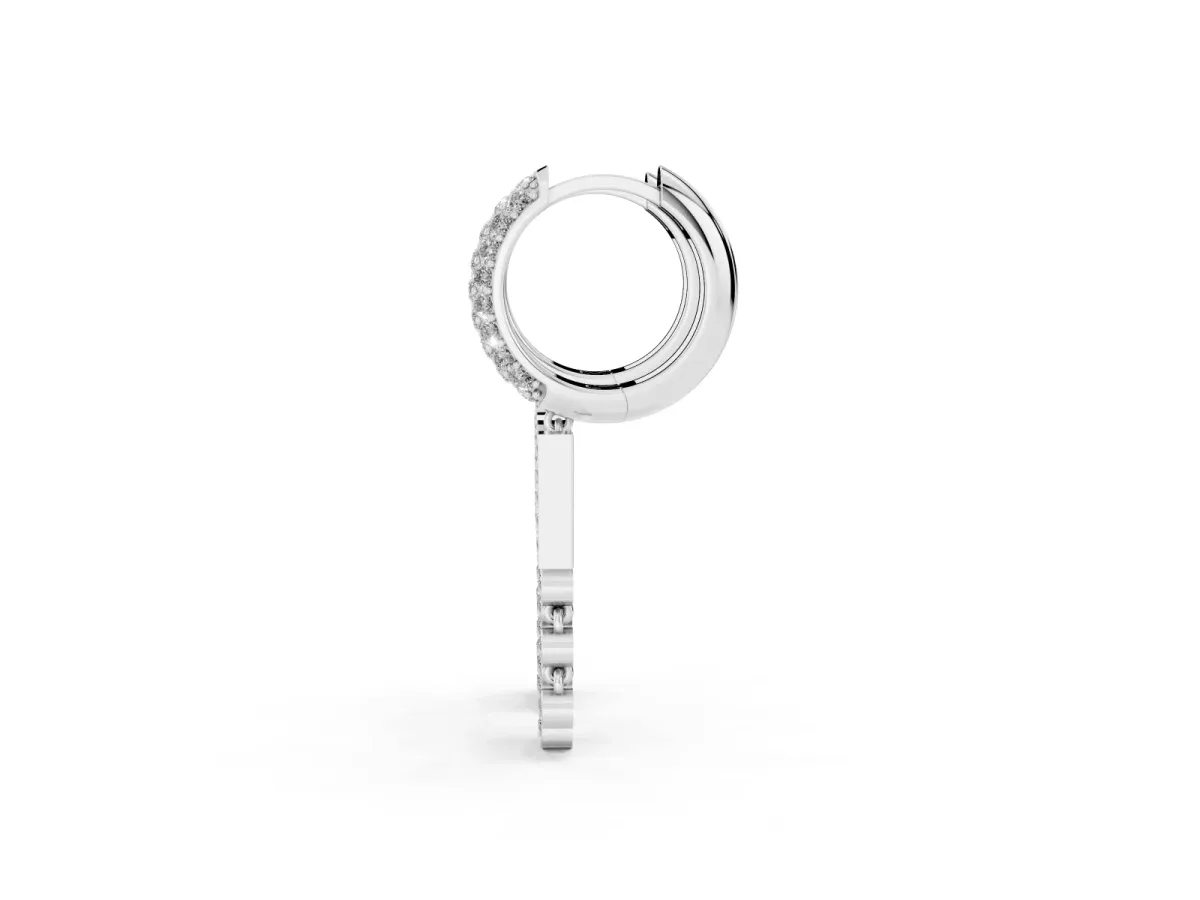 Round Diamond Initial N Huggie Hoop Earrings Platinum