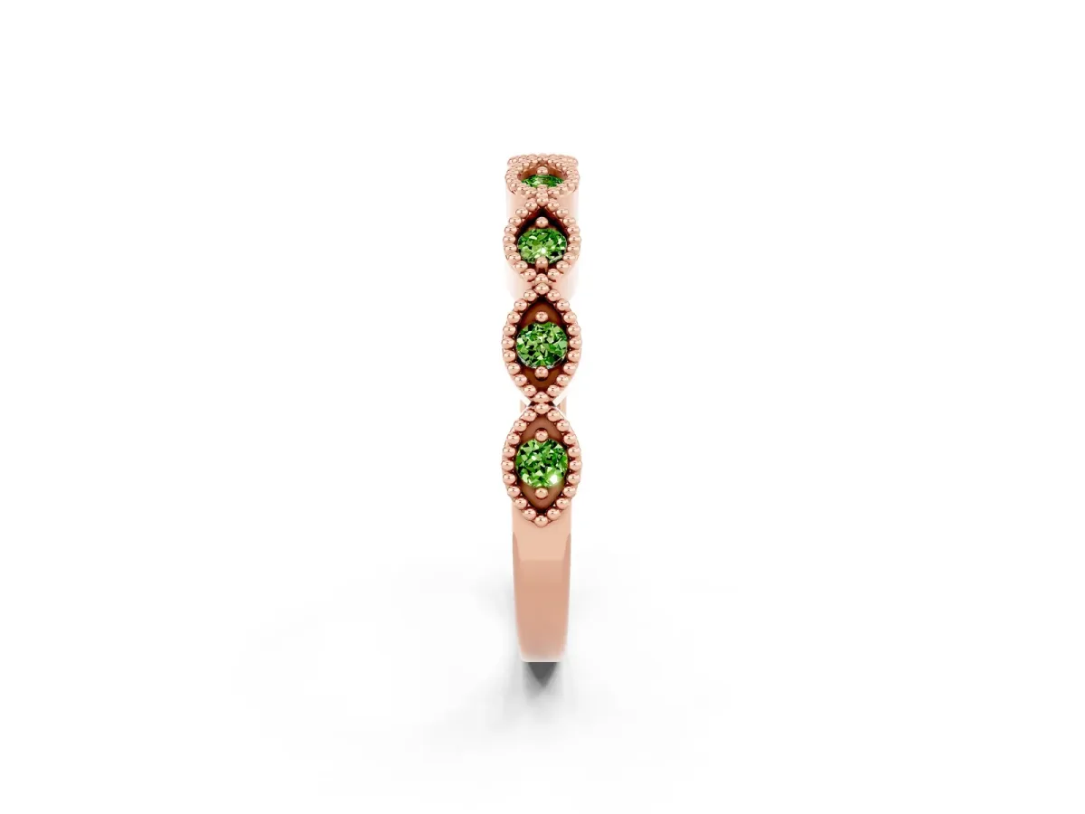 Milgrain Marquise Peridot Half Eternity Band with Bezel Setting Rose gold