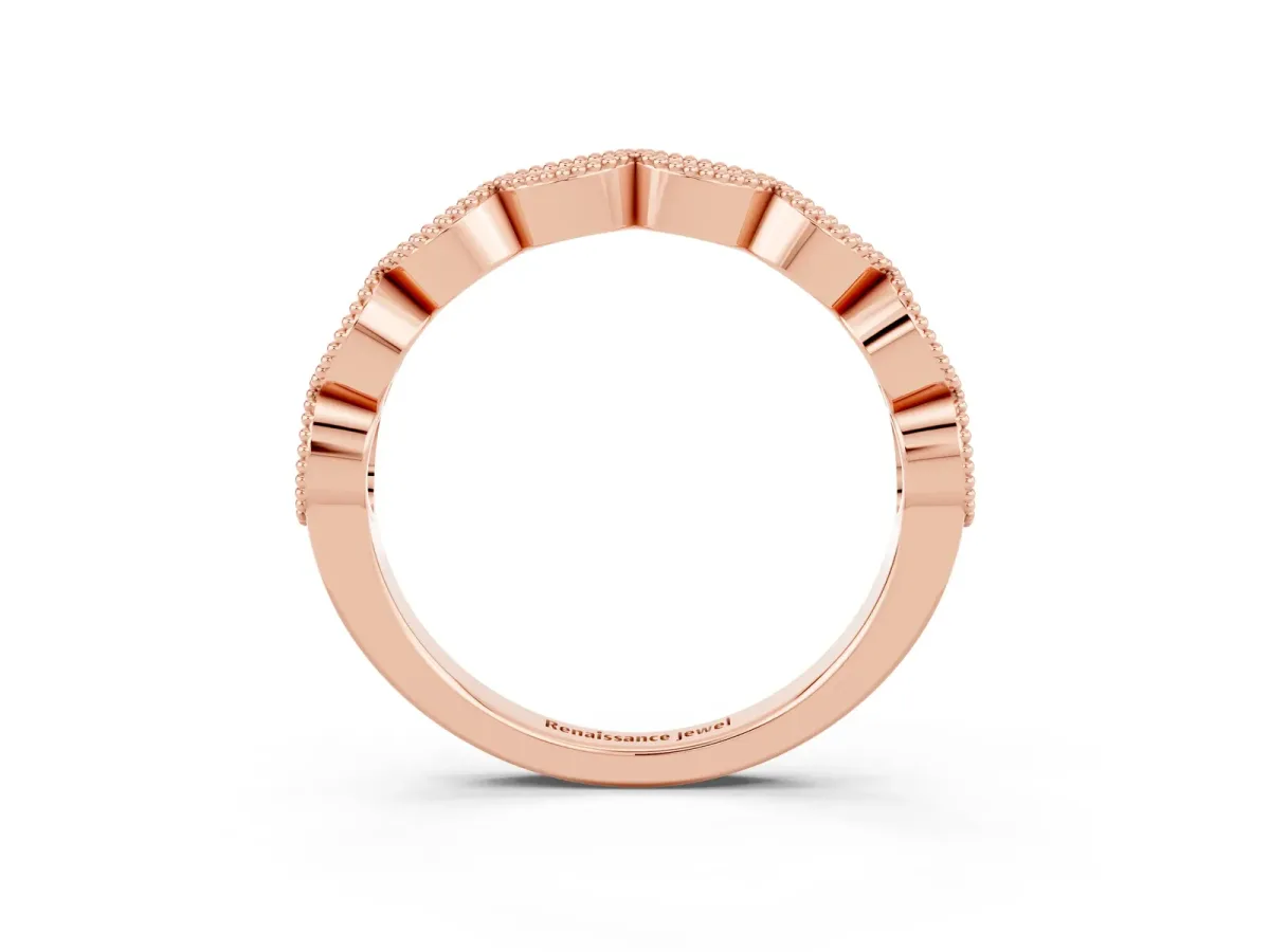 Milgrain Marquise Aquamarine Half Eternity Band with Bezel Setting Rose gold