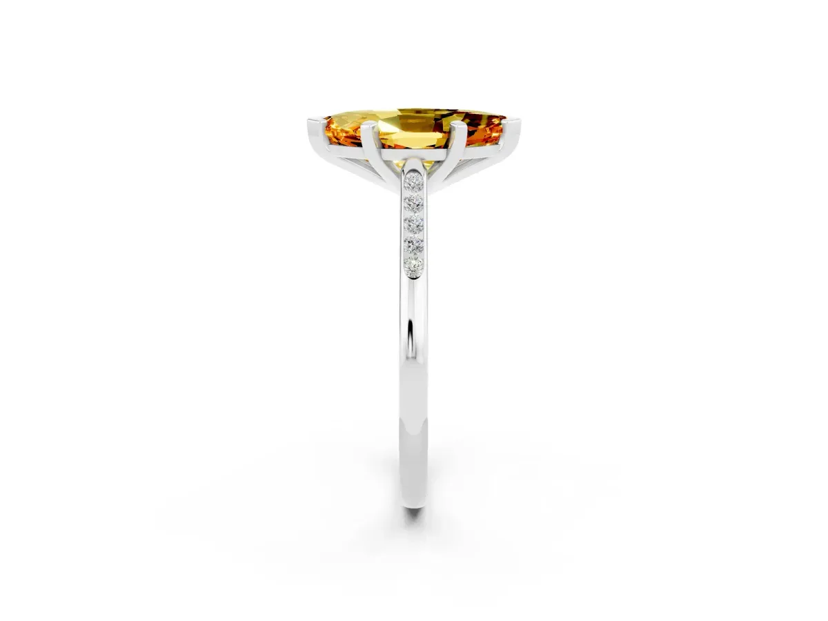 Marquise Cut Citrine Solitaire Ring with Channel Set Round Band and Prong Setting Silver