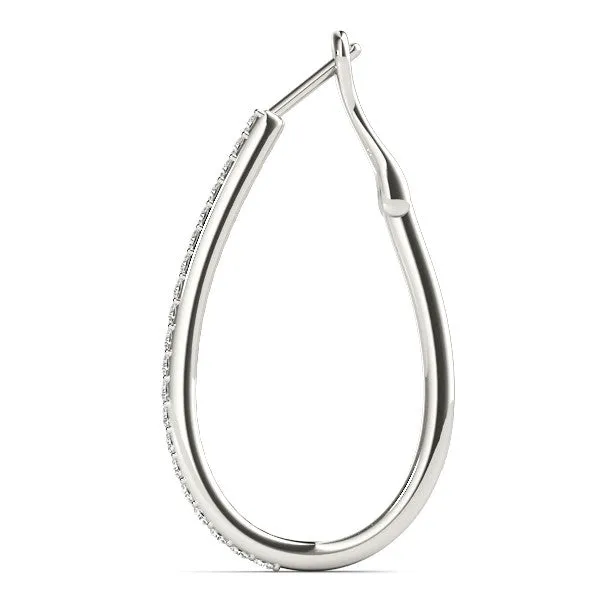 Pavé Round Diamond Teardrop Hoop Earrings with Hidden Hinged Setting White gold