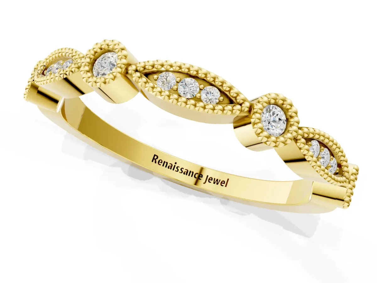 Milgrain Bezel and Marquise Diamond Band Yellow gold