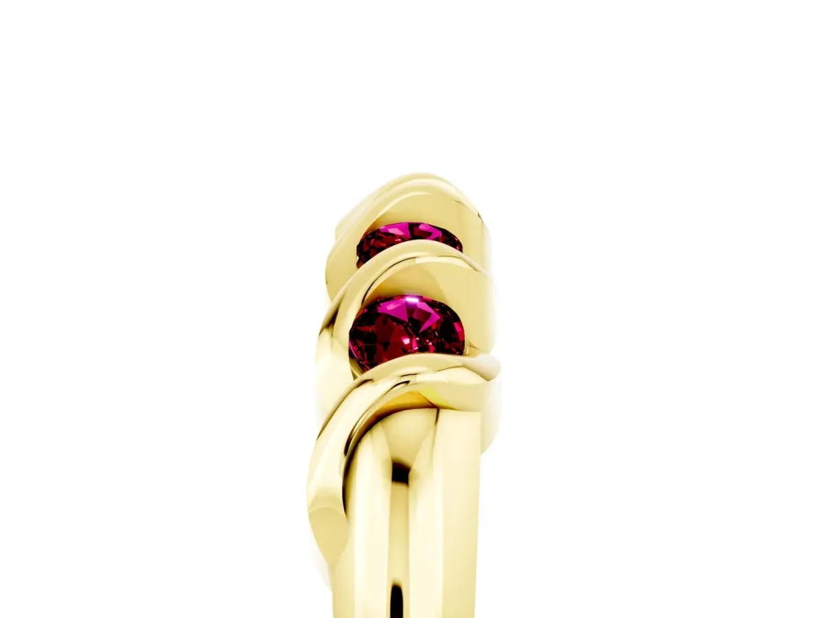 Round Garnet Eternity Band with Twist Prong Setting Yellow gold
