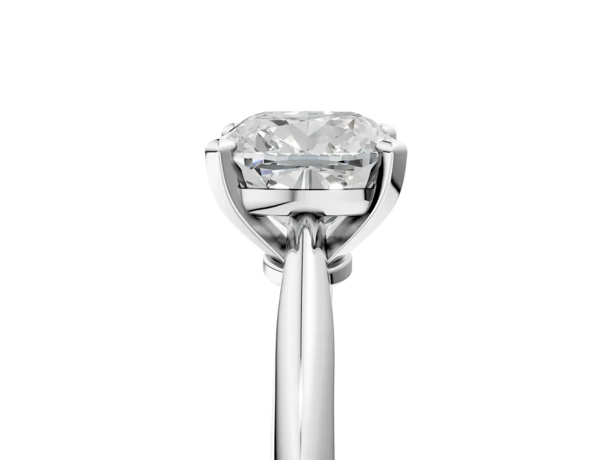 Cushion Cut Diamond Solitaire Engagement Ring with Classic Band and Four-Prong Setting Silver