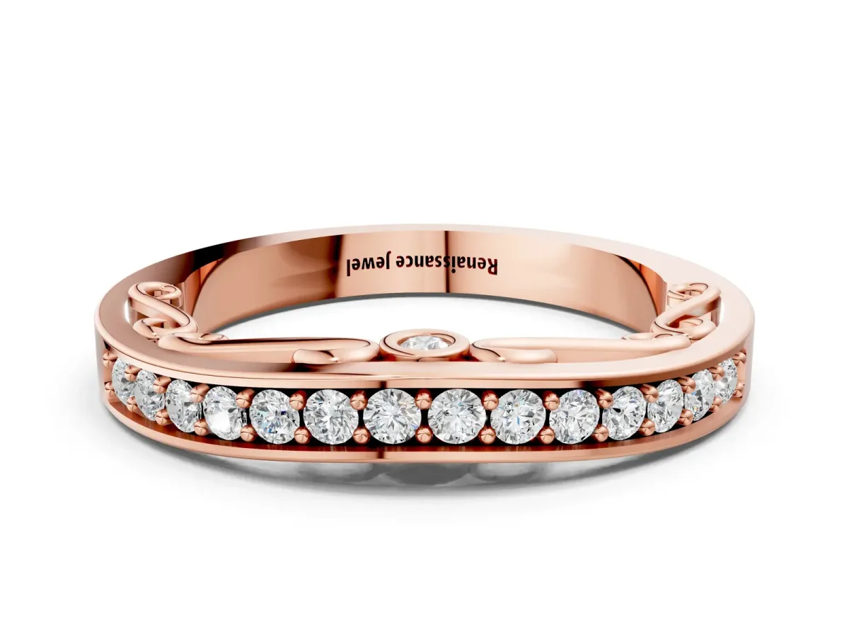 Channel Set Round Diamond Contoured Band Rose gold