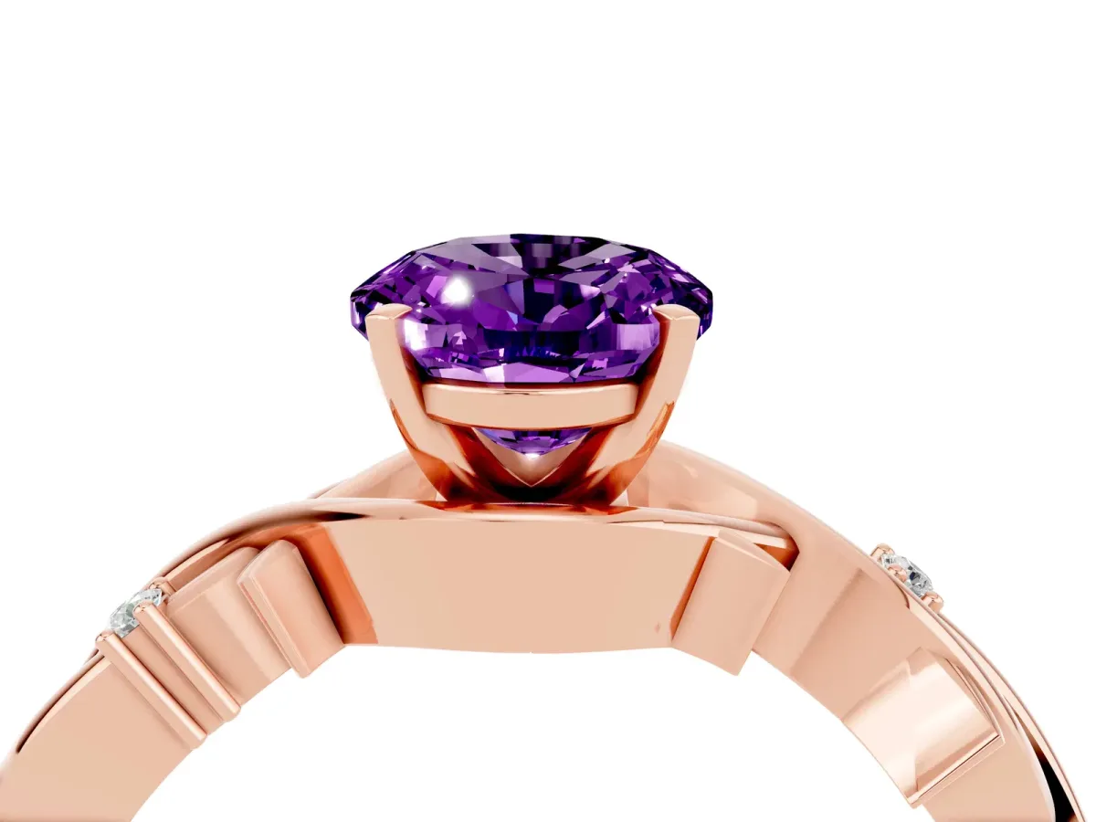 Oval Cut Amethyst Solitaire Ring with Twisted Band and Prong Setting Rose gold
