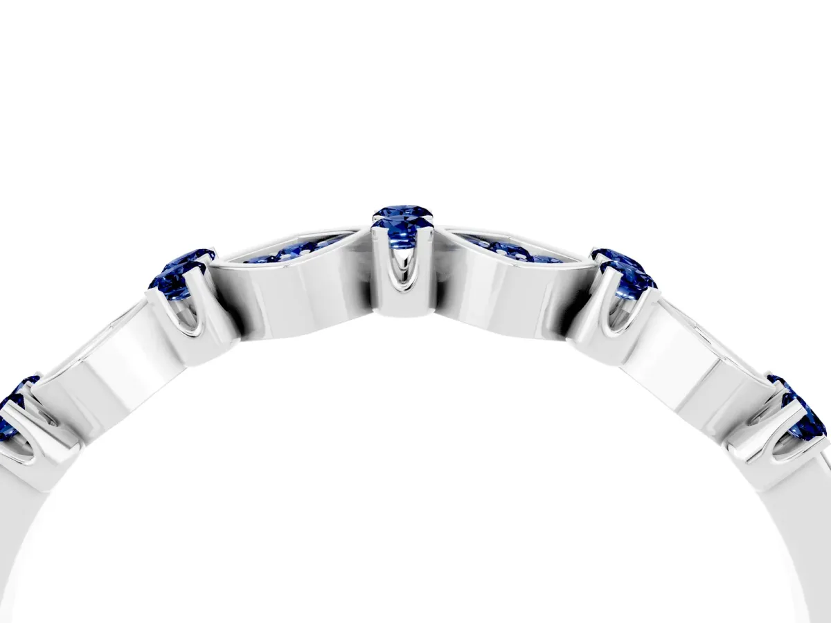 Pavé Cushion Blue Sapphire Cluster Eternity Band with Prong Setting Silver