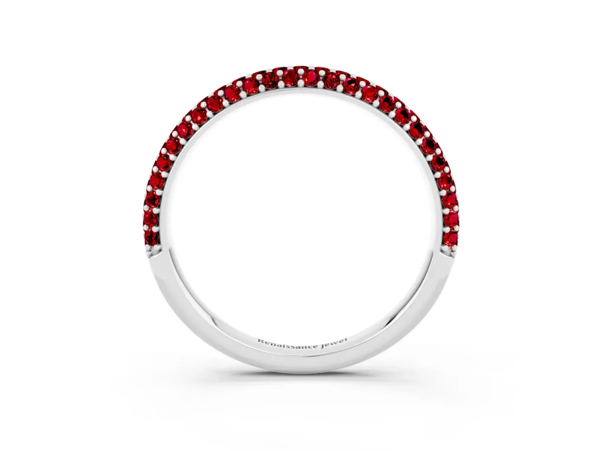 Round Ruby Pavé Eternity Band with Shared Prong Setting Platinum